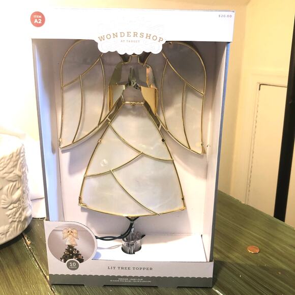 Wondershop NIB 13 1/4" Pearlized White and Gold Angel Lit Tree Topper - Picture 1 of 3